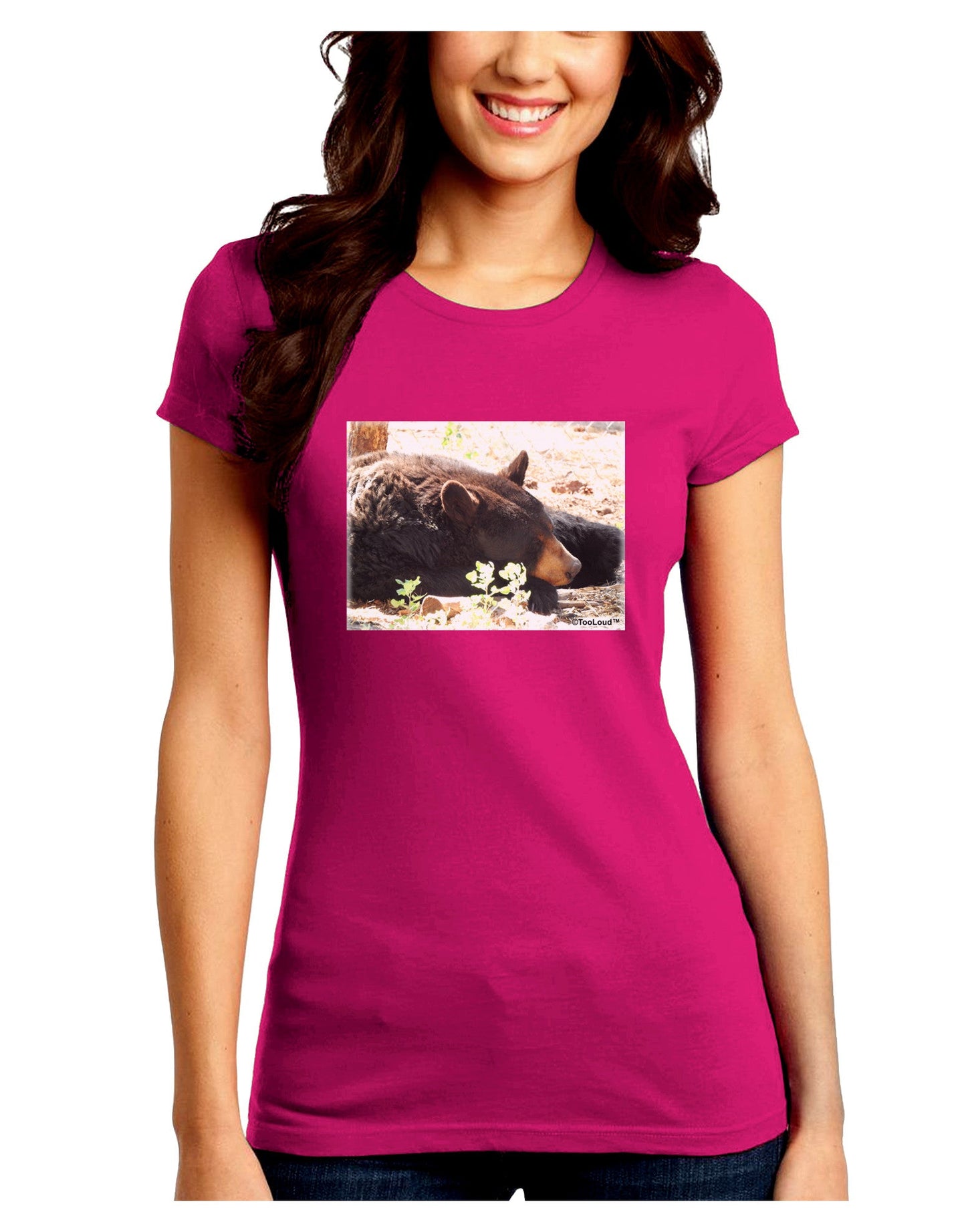 Laying Black Bear Juniors Petite Crew Dark T-Shirt-T-Shirts Juniors Tops-TooLoud-Hot-Pink-Juniors Fitted Small-Davson Sales