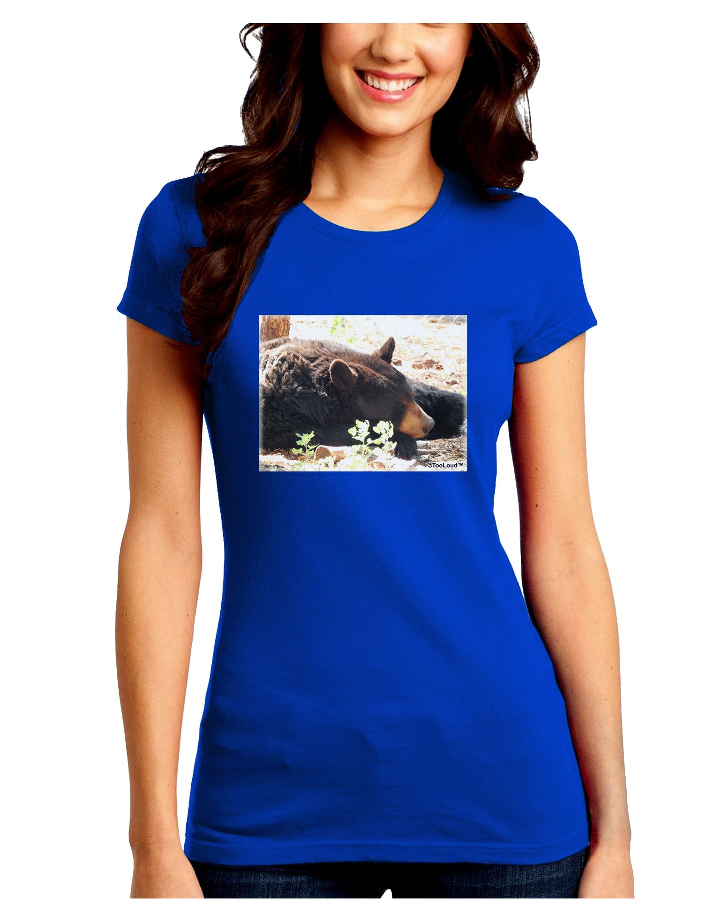 Laying Black Bear Juniors Petite Crew Dark T-Shirt-T-Shirts Juniors Tops-TooLoud-Royal-Blue-Juniors Fitted Small-Davson Sales
