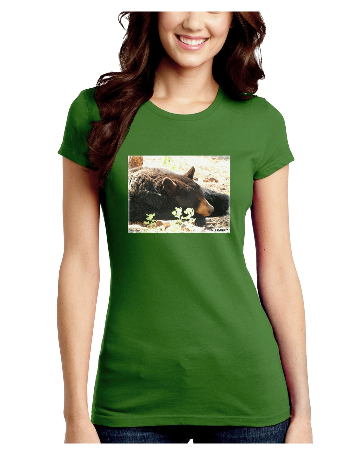 Laying Black Bear Juniors Petite Crew Dark T-Shirt-T-Shirts Juniors Tops-TooLoud-Kiwi-Green-Juniors Fitted Small-Davson Sales