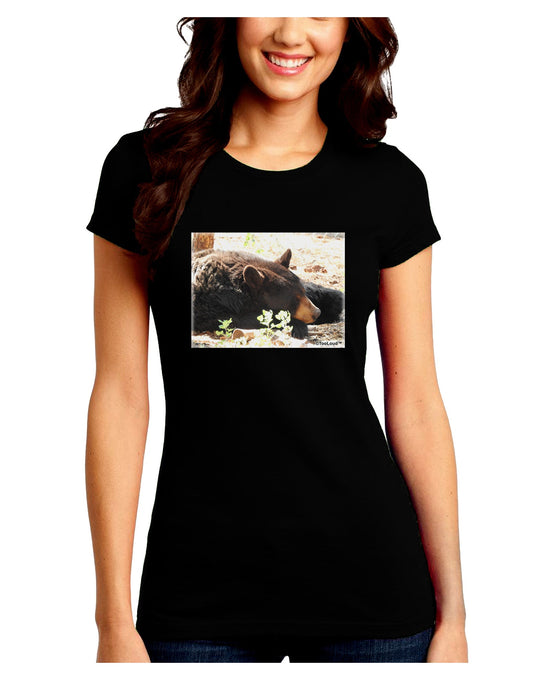 Laying Black Bear Juniors Petite Crew Dark T-Shirt-T-Shirts Juniors Tops-TooLoud-Black-Juniors Fitted Small-Davson Sales