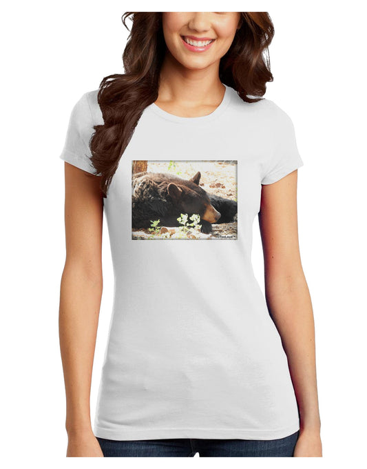 Laying Black Bear Juniors Petite T-Shirt-T-Shirts Juniors Tops-TooLoud-White-Juniors Fitted X-Small-Davson Sales