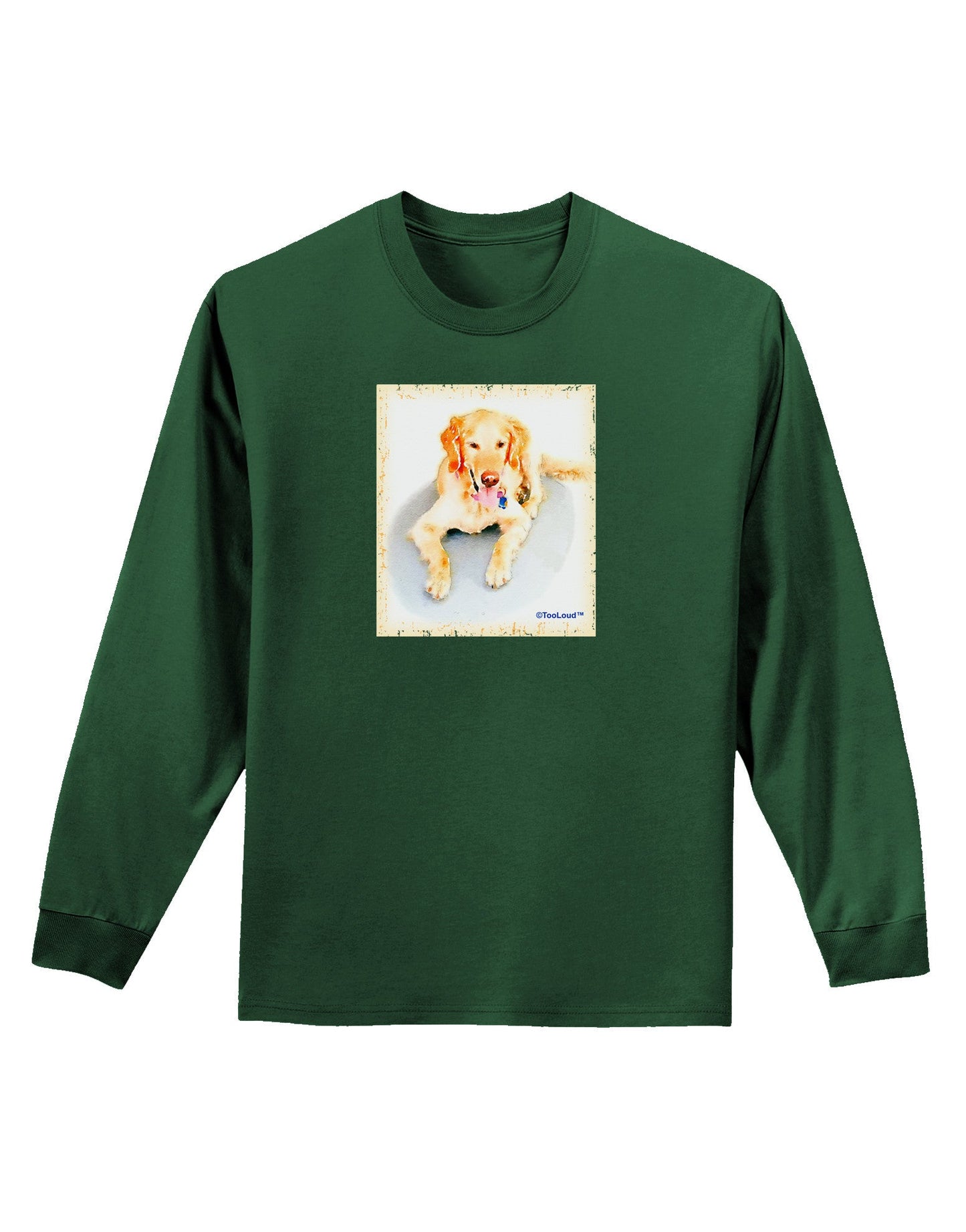 Laying Retriever Watercolor Adult Long Sleeve Dark T-Shirt-TooLoud-Dark-Green-Small-Davson Sales