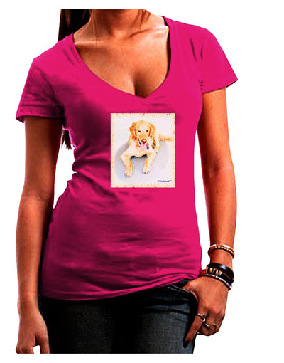 Laying Retriever Watercolor Juniors V-Neck Dark T-Shirt-Womens V-Neck T-Shirts-TooLoud-Hot-Pink-Juniors Fitted Small-Davson Sales