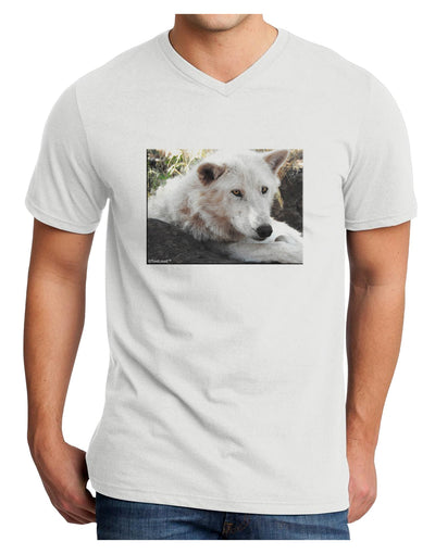 Laying White Wolf Adult V-Neck T-shirt-Mens V-Neck T-Shirt-TooLoud-White-Small-Davson Sales