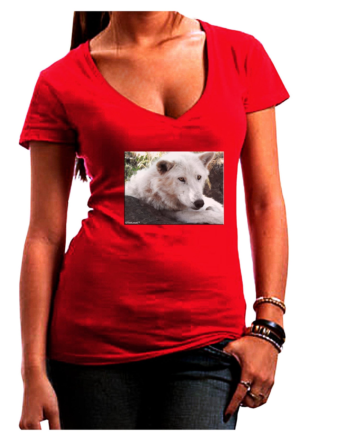 Laying White Wolf Womens V-Neck Dark T-Shirt-Womens V-Neck T-Shirts-TooLoud-Red-Juniors Fitted Small-Davson Sales