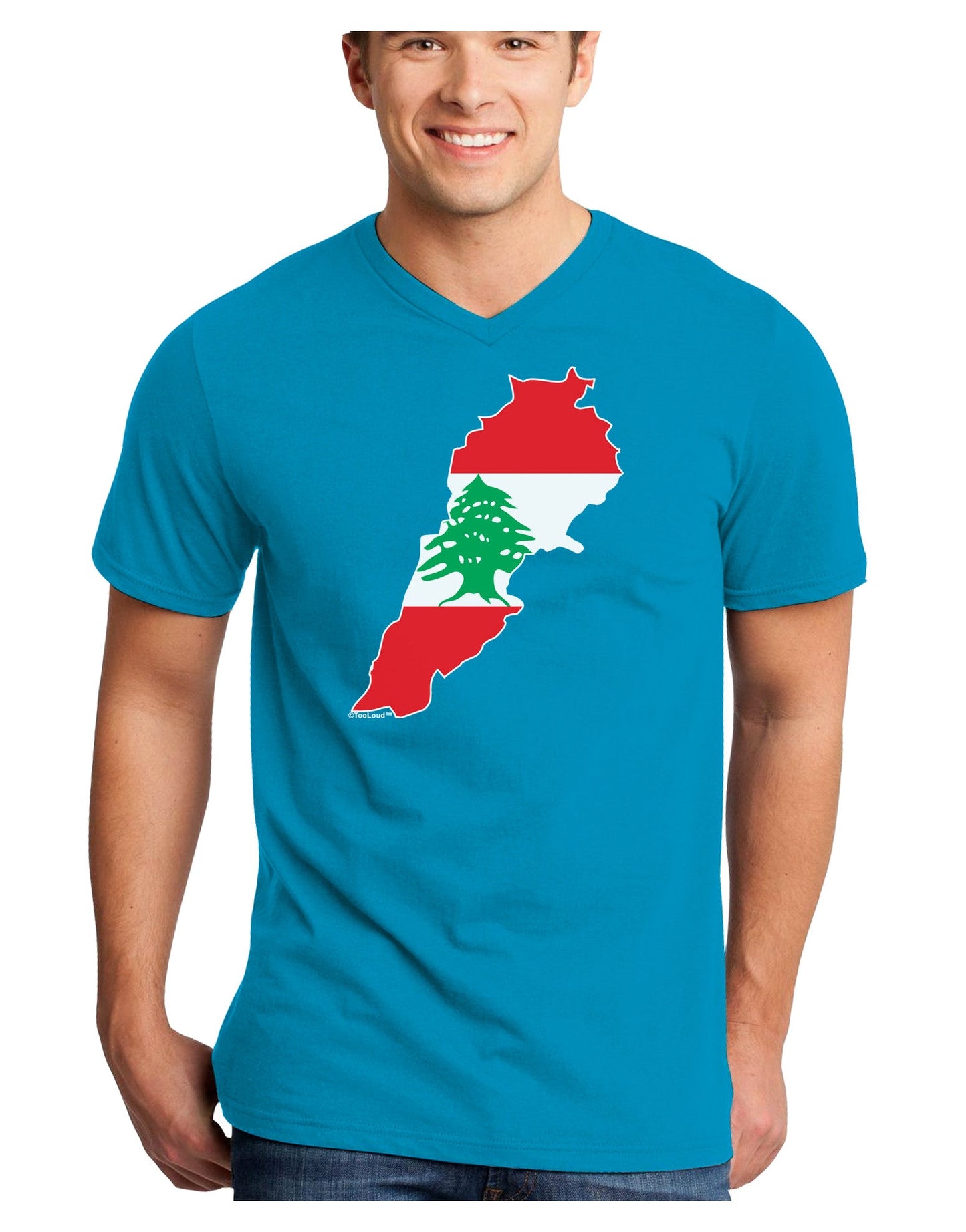 Lebanon Flag Silhouette Adult Dark V-Neck T-Shirt-TooLoud-Turquoise-Small-Davson Sales