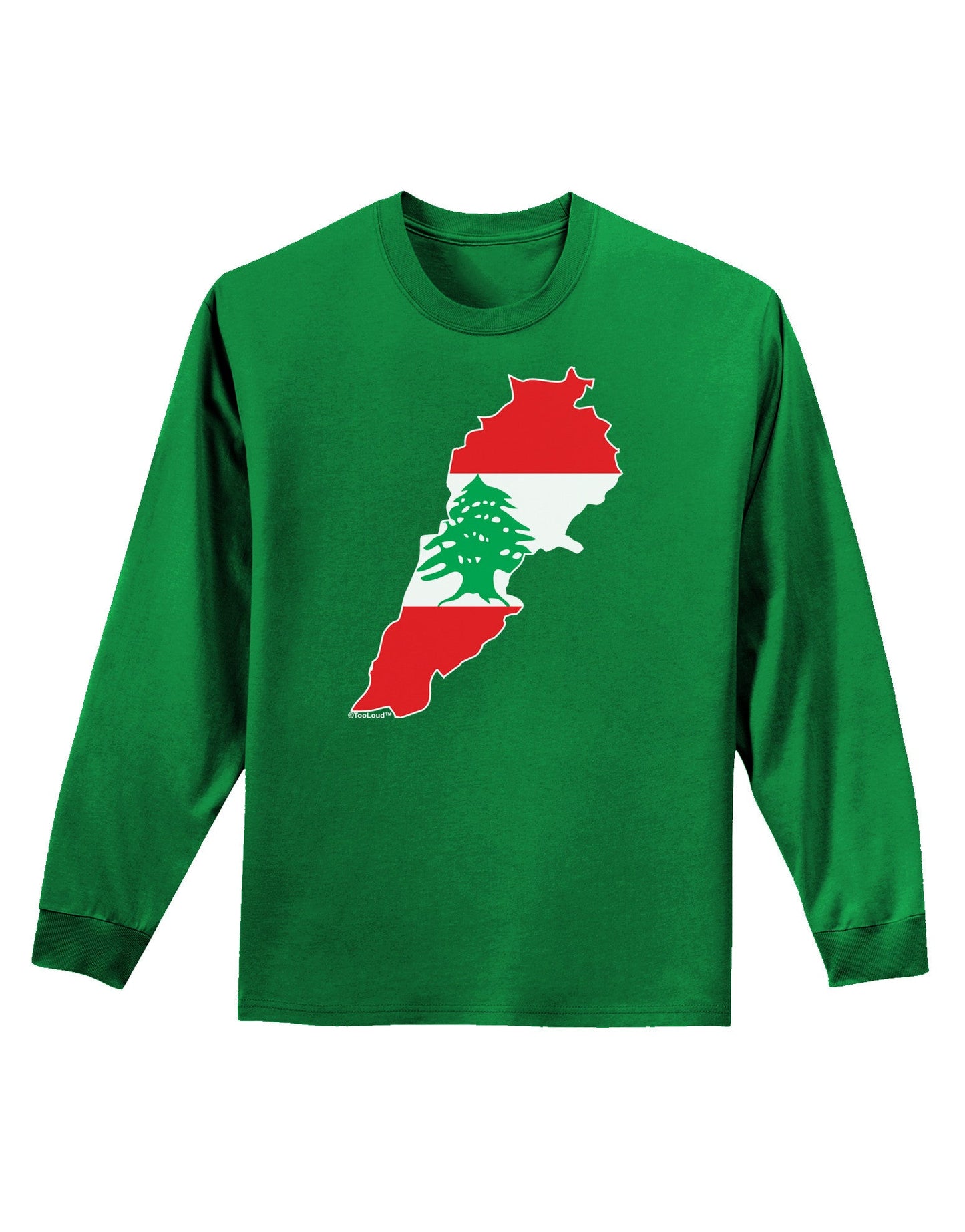 Lebanon Flag Silhouette Adult Long Sleeve Dark T-Shirt-TooLoud-Kelly-Green-Small-Davson Sales