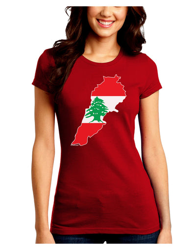 Lebanon Flag Silhouette Juniors Petite Crew Dark T-Shirt-T-Shirts Juniors Tops-TooLoud-Red-Juniors Fitted Small-Davson Sales