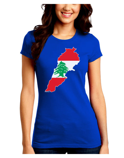 Lebanon Flag Silhouette Juniors Petite Crew Dark T-Shirt-T-Shirts Juniors Tops-TooLoud-Royal-Blue-Juniors Fitted Small-Davson Sales