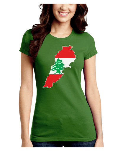 Lebanon Flag Silhouette Juniors Petite Crew Dark T-Shirt-T-Shirts Juniors Tops-TooLoud-Kiwi-Green-Juniors Fitted Small-Davson Sales