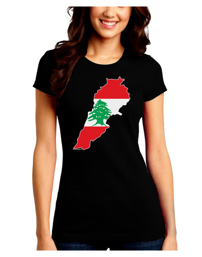 Lebanon Flag Silhouette Juniors Petite Crew Dark T-Shirt-T-Shirts Juniors Tops-TooLoud-Black-Juniors Fitted Small-Davson Sales