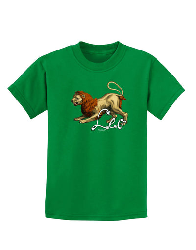 Leo Color Illustration Childrens Dark T-Shirt-Childrens T-Shirt-TooLoud-Kelly-Green-X-Small-Davson Sales
