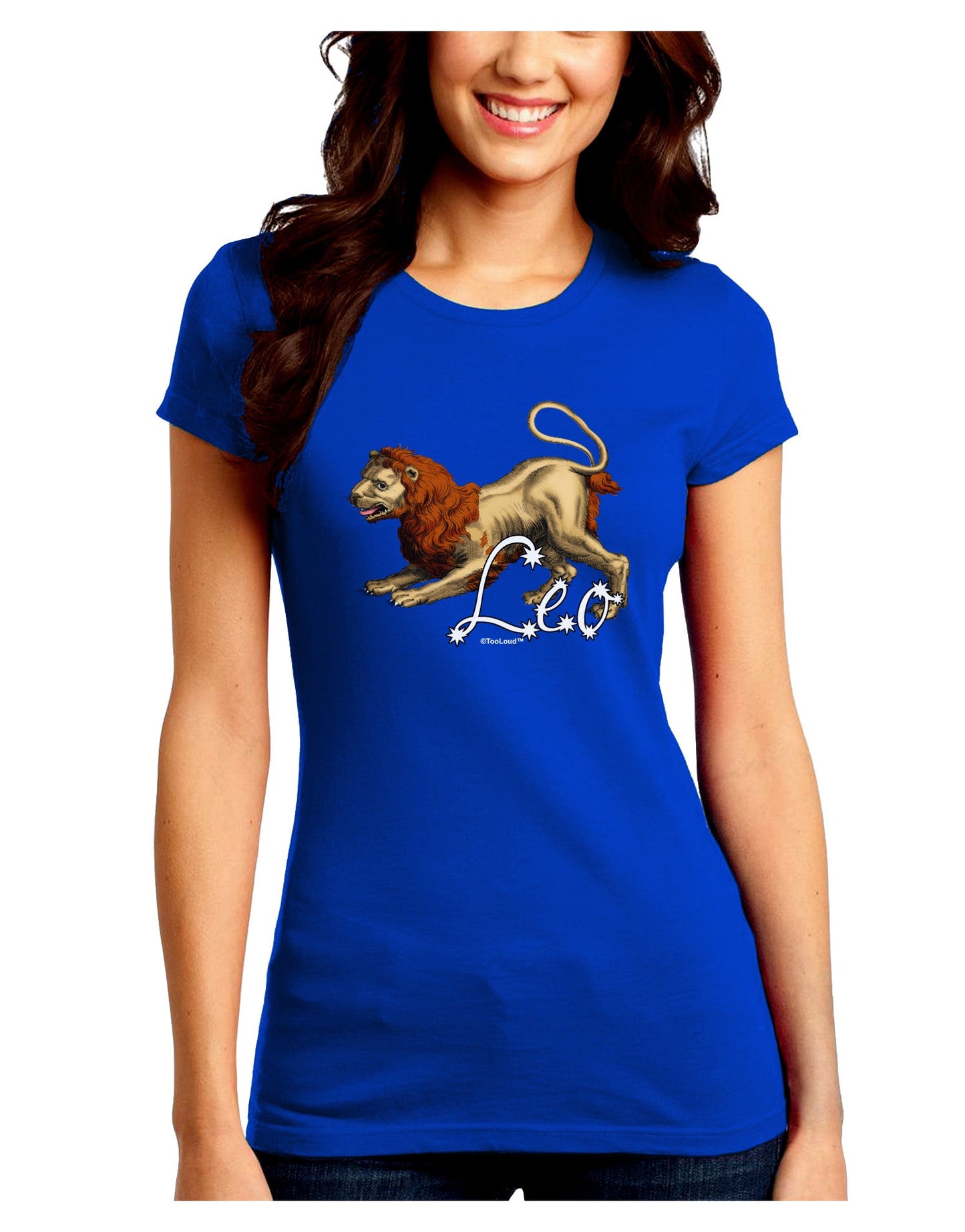 Leo Color Illustration Juniors Crew Dark T-Shirt-T-Shirts Juniors Tops-TooLoud-Royal-Blue-Juniors Fitted Small-Davson Sales