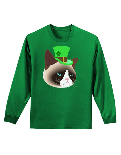 Leprechaun Disgruntled Cat Adult Long Sleeve Dark T-Shirt-TooLoud-Kelly-Green-Small-Davson Sales