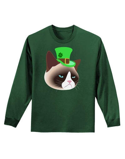 Leprechaun Disgruntled Cat Adult Long Sleeve Dark T-Shirt-TooLoud-Dark-Green-Small-Davson Sales