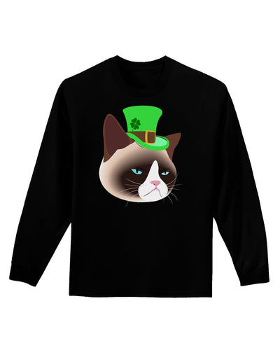 Leprechaun Disgruntled Cat Adult Long Sleeve Dark T-Shirt-TooLoud-Black-Small-Davson Sales