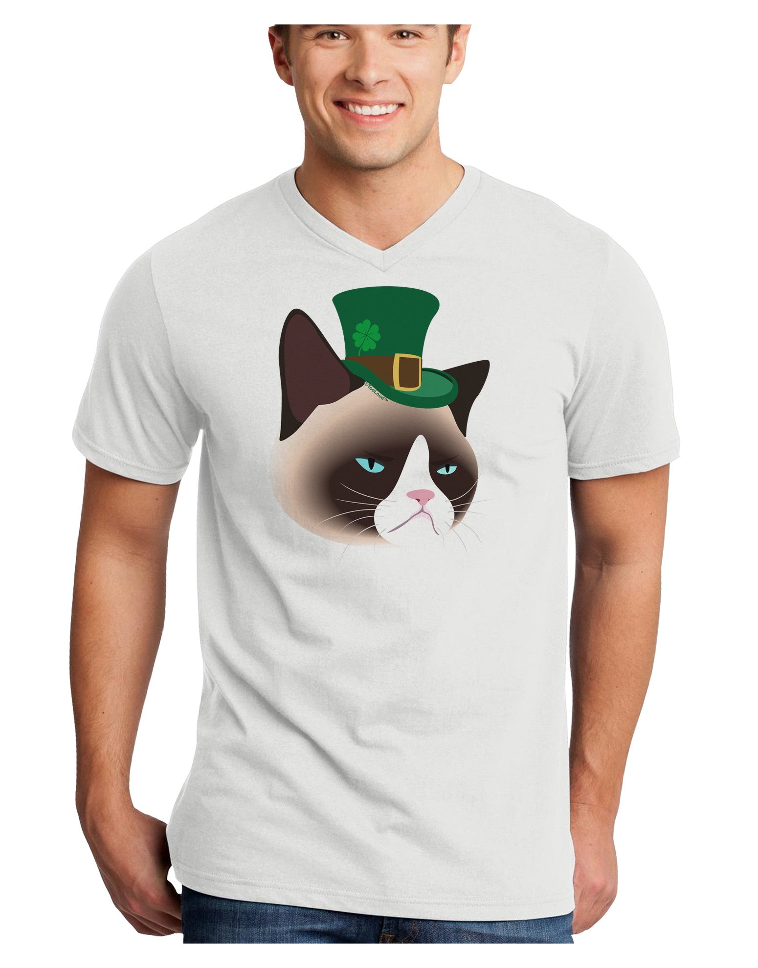 Leprechaun Disgruntled Cat Adult V-Neck T-shirt-Mens V-Neck T-Shirt-TooLoud-White-Small-Davson Sales
