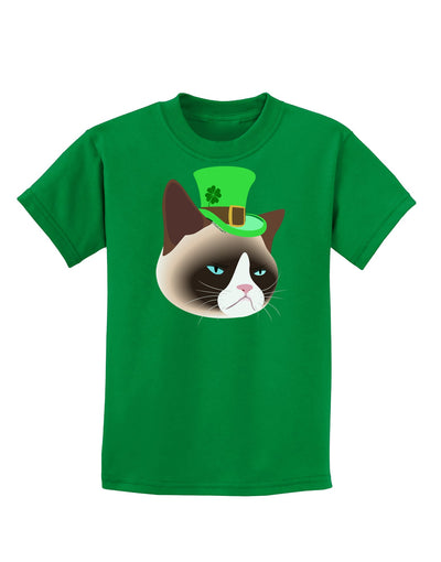 Leprechaun Disgruntled Cat Childrens Dark T-Shirt-Childrens T-Shirt-TooLoud-Kelly-Green-X-Small-Davson Sales