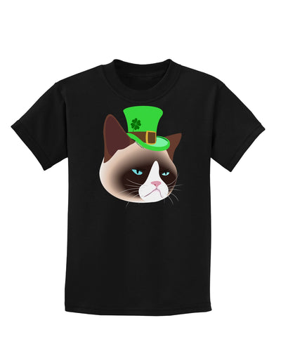 Leprechaun Disgruntled Cat Childrens Dark T-Shirt-Childrens T-Shirt-TooLoud-Black-X-Small-Davson Sales