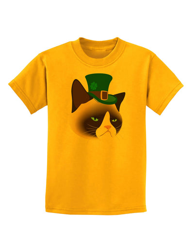 Leprechaun Disgruntled Cat Childrens T-Shirt-Childrens T-Shirt-TooLoud-Gold-X-Small-Davson Sales