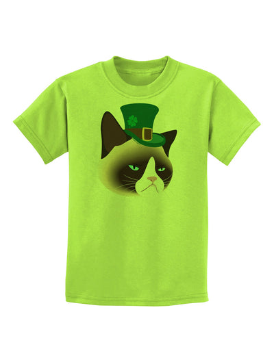 Leprechaun Disgruntled Cat Childrens T-Shirt-Childrens T-Shirt-TooLoud-Lime-Green-X-Small-Davson Sales