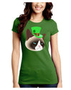 Leprechaun Disgruntled Cat Juniors Petite Crew Dark T-Shirt-T-Shirts Juniors Tops-TooLoud-Kiwi-Green-Juniors Fitted Small-Davson Sales