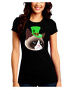 Leprechaun Disgruntled Cat Juniors Petite Crew Dark T-Shirt-T-Shirts Juniors Tops-TooLoud-Black-Juniors Fitted Small-Davson Sales