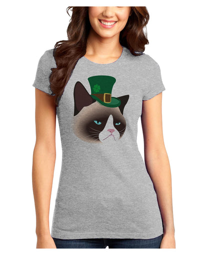 Leprechaun Disgruntled Cat Juniors Petite T-Shirt-T-Shirts Juniors Tops-TooLoud-Ash-Gray-Juniors Fitted X-Small-Davson Sales