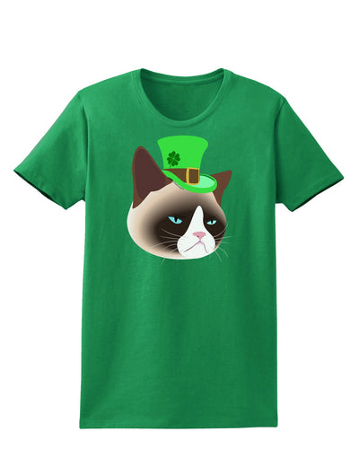 Leprechaun Disgruntled Cat Womens Dark T-Shirt-TooLoud-Kelly-Green-X-Small-Davson Sales