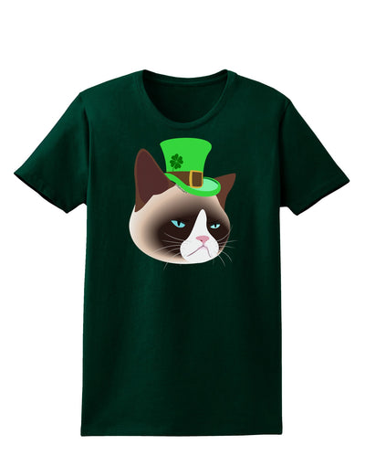 Leprechaun Disgruntled Cat Womens Dark T-Shirt-TooLoud-Forest-Green-Small-Davson Sales