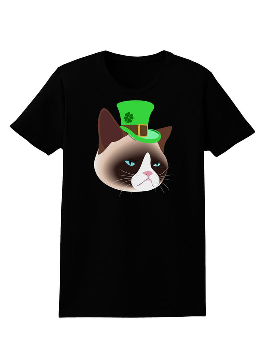Leprechaun Disgruntled Cat Womens Dark T-Shirt-TooLoud-Black-X-Small-Davson Sales