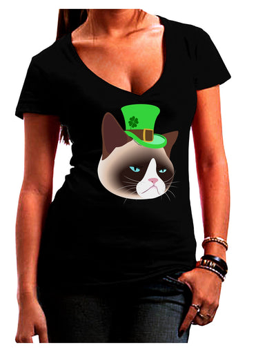 Leprechaun Disgruntled Cat Womens V-Neck Dark T-Shirt-Womens V-Neck T-Shirts-TooLoud-Black-Juniors Fitted Small-Davson Sales