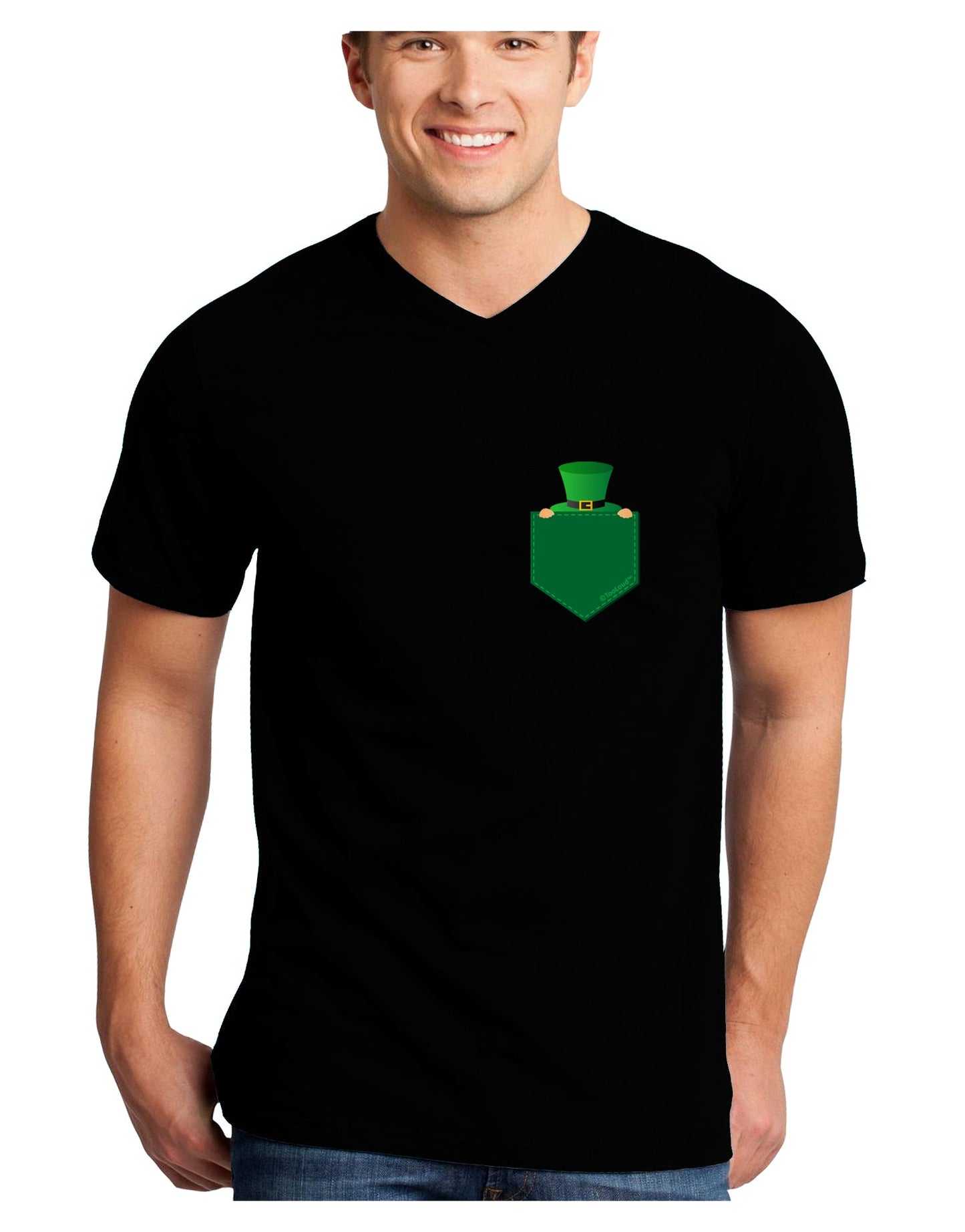 Leprechaun Peeking Out of Faux Pocket Adult Dark V-Neck T-Shirt by TooLoud-Mens V-Neck T-Shirt-TooLoud-Black-Small-Davson Sales