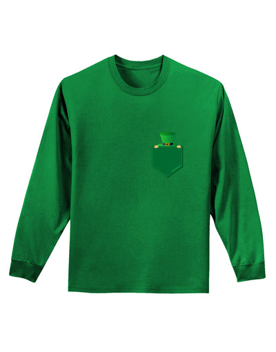 Leprechaun Peeking Out of Faux Pocket Adult Long Sleeve Dark T-Shirt by TooLoud-TooLoud-Kelly-Green-Small-Davson Sales