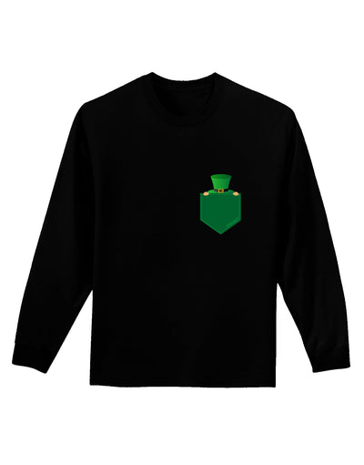 Leprechaun Peeking Out of Faux Pocket Adult Long Sleeve Dark T-Shirt by TooLoud-TooLoud-Black-Small-Davson Sales