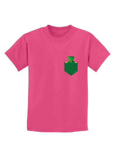 Leprechaun Peeking Out of Faux Pocket Childrens Dark T-Shirt by TooLoud-Childrens T-Shirt-TooLoud-Sangria-X-Small-Davson Sales