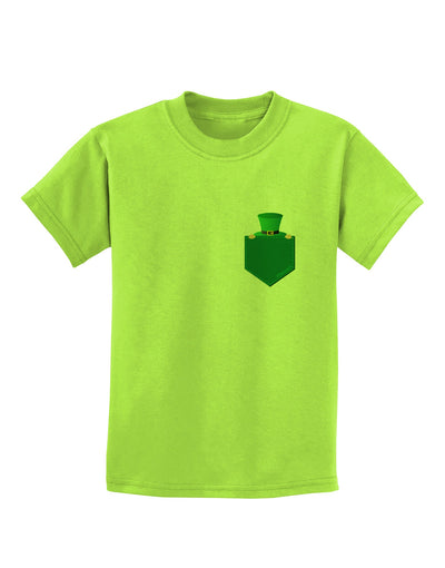 Leprechaun Peeking Out of Faux Pocket Childrens T-Shirt by TooLoud-Childrens T-Shirt-TooLoud-Lime-Green-X-Small-Davson Sales