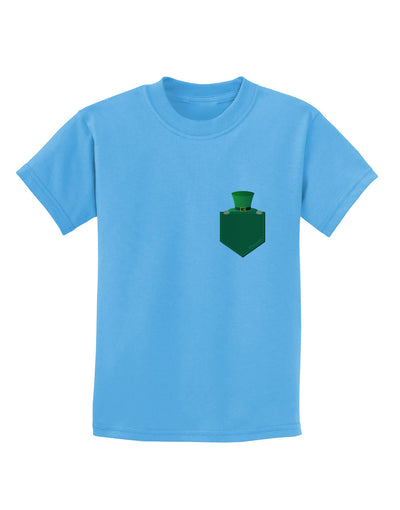 Leprechaun Peeking Out of Faux Pocket Childrens T-Shirt by TooLoud-Childrens T-Shirt-TooLoud-Aquatic-Blue-X-Small-Davson Sales