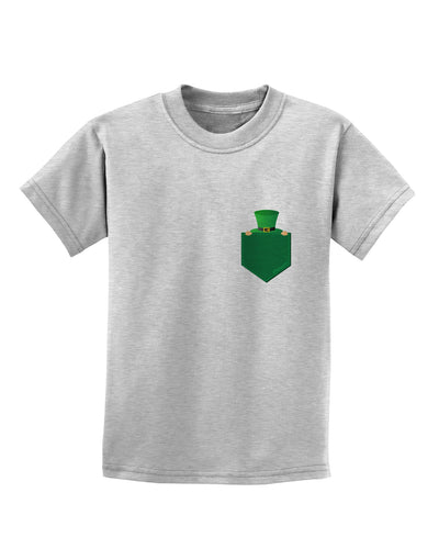 Leprechaun Peeking Out of Faux Pocket Childrens T-Shirt by TooLoud-Childrens T-Shirt-TooLoud-AshGray-X-Small-Davson Sales