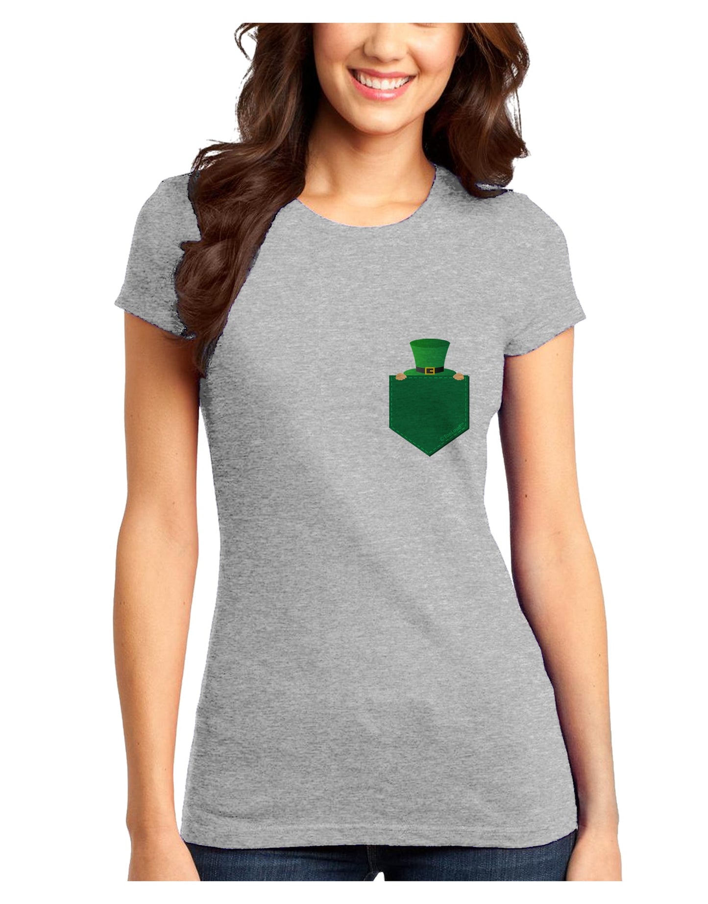 Leprechaun Peeking Out of Faux Pocket Juniors T-Shirt by TooLoud-Womens Juniors T-Shirt-TooLoud-Ash-Gray-Juniors Fitted X-Small-Davson Sales