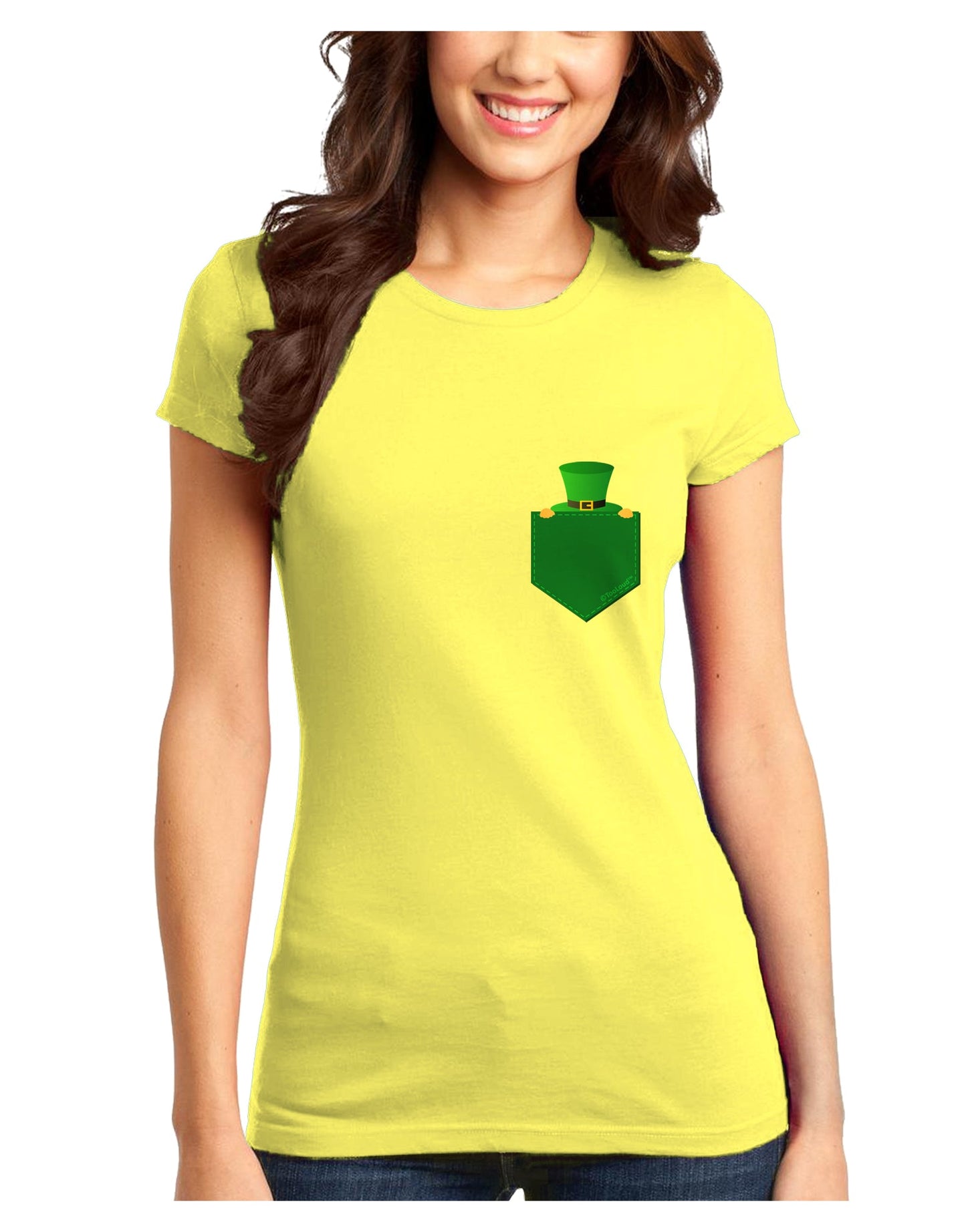 Leprechaun Peeking Out of Faux Pocket Juniors T-Shirt by TooLoud-Womens Juniors T-Shirt-TooLoud-Yellow-Juniors Fitted X-Small-Davson Sales