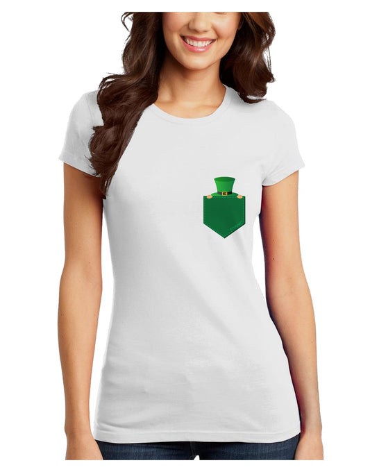 Leprechaun Peeking Out of Faux Pocket Juniors T-Shirt by TooLoud-Womens Juniors T-Shirt-TooLoud-White-Juniors Fitted X-Small-Davson Sales