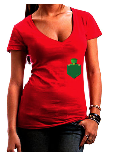 Leprechaun Peeking Out of Faux Pocket Juniors V-Neck Dark T-Shirt by TooLoud-Womens V-Neck T-Shirts-TooLoud-Red-Juniors Fitted Small-Davson Sales