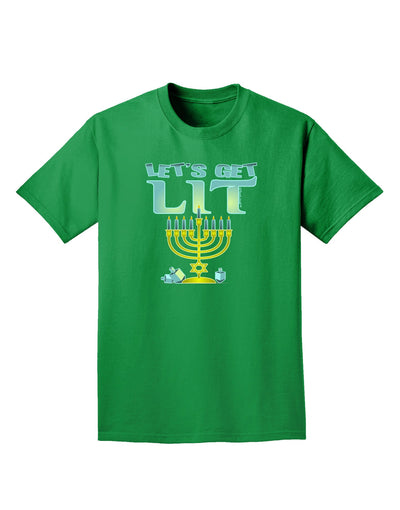Let's Get Lit Menorah Adult Dark T-Shirt-Mens T-Shirt-TooLoud-Kelly-Green-Small-Davson Sales