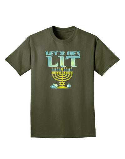 Let's Get Lit Menorah Adult Dark T-Shirt-Mens T-Shirt-TooLoud-Military-Green-Small-Davson Sales
