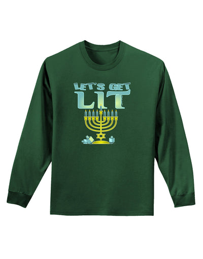 Let's Get Lit Menorah Adult Long Sleeve Dark T-Shirt-TooLoud-Dark-Green-Small-Davson Sales