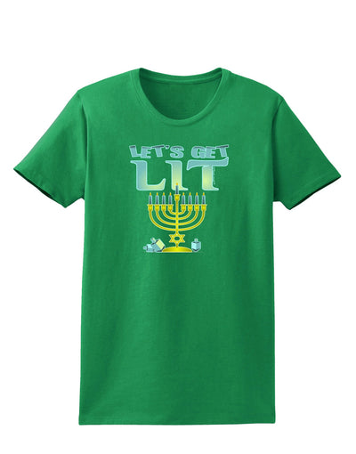 Let's Get Lit Menorah Womens Dark T-Shirt-Womens T-Shirt-TooLoud-Kelly-Green-X-Small-Davson Sales