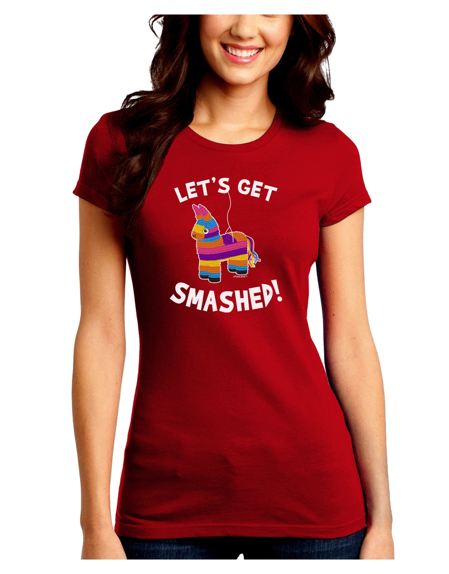 Let's Get Smashed Pinata Juniors Petite Crew Dark T-Shirt-T-Shirts Juniors Tops-TooLoud-Red-Juniors Fitted Small-Davson Sales