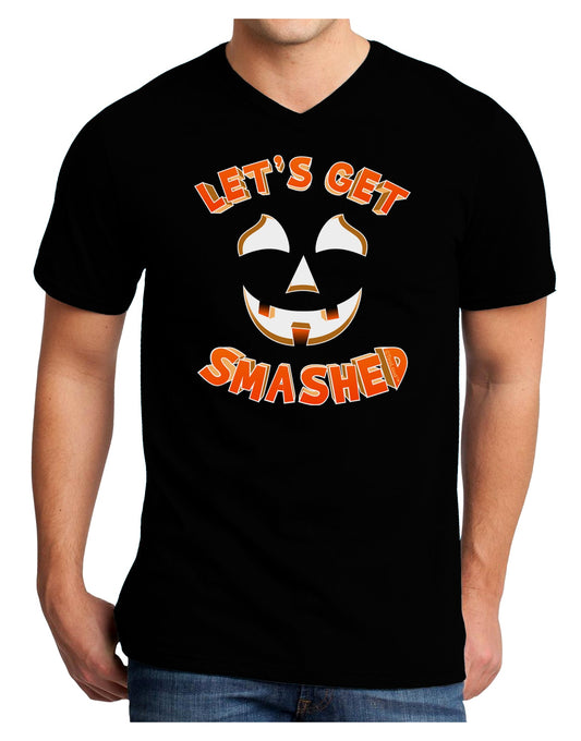 Let's Get Smashed Pumpkin Adult Dark V-Neck T-Shirt by TooLoud-Mens V-Neck T-Shirt-TooLoud-Black-Small-Davson Sales