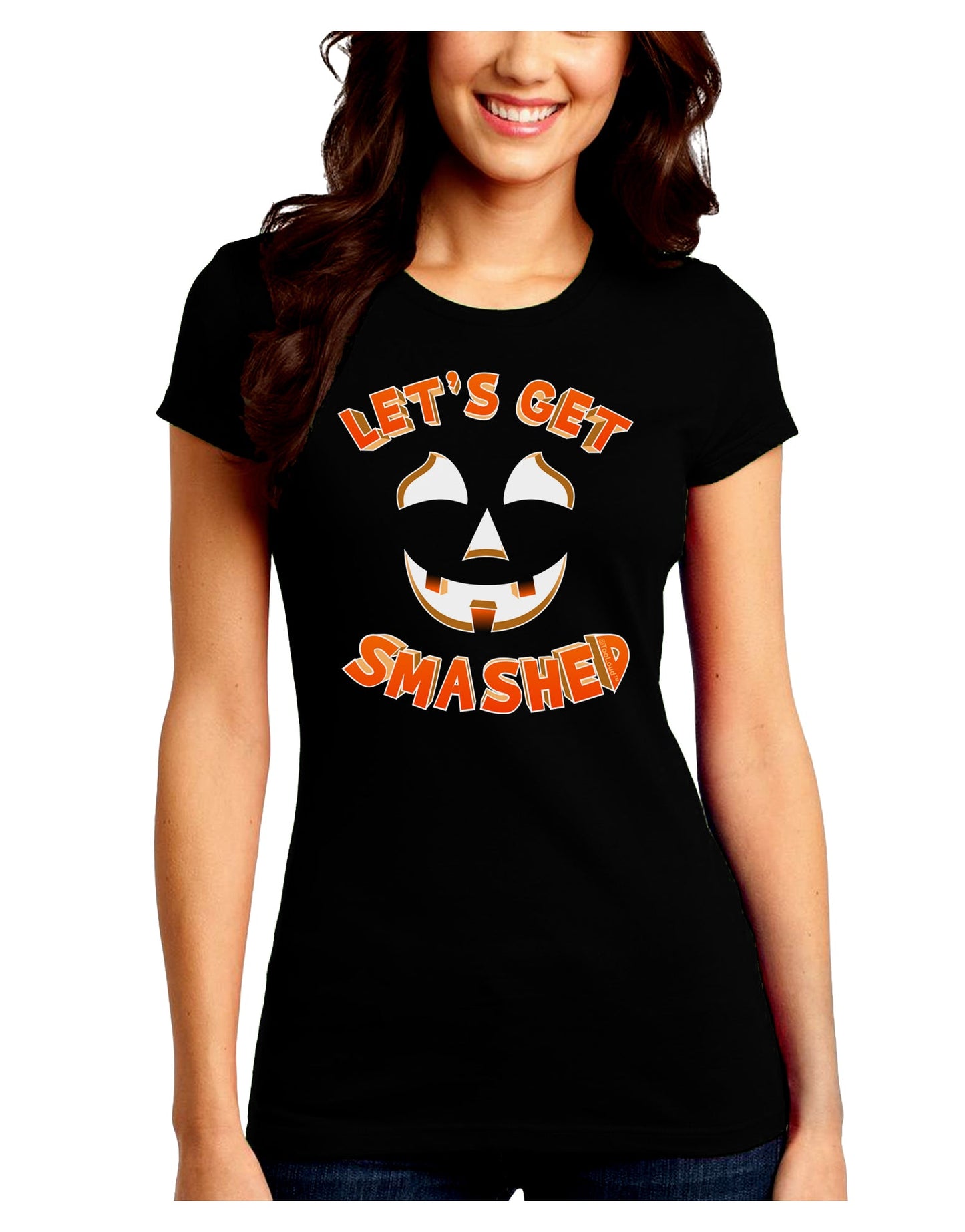 Let's Get Smashed Pumpkin Juniors Petite Crew Dark T-Shirt by TooLoud-T-Shirts Juniors Tops-TooLoud-Black-Juniors Fitted Small-Davson Sales